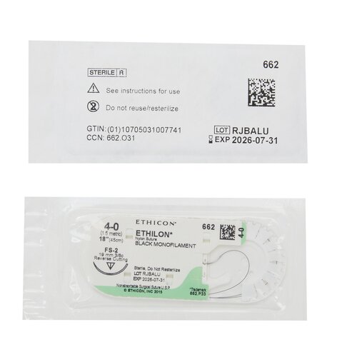 MON2611BX - J & J Healthcare Systems - Nonabsorbable Suture with Needle Ethilon Nylon FS-2 3/8 Circle Reverse Cutting Needle Size 4 - 0 Monofilament, 36 per Box