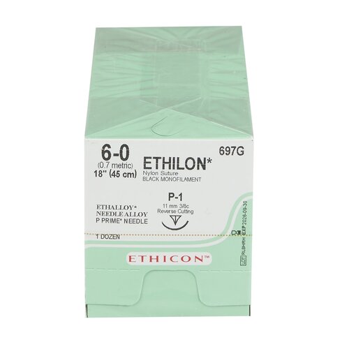 MON2683BX - J & J Healthcare Systems - Nonabsorbable Suture with Needle Ethilon&trade; Nylon P-1 3/8 Circle Precision Reverse Cutting Needle Size 6 - 0 Monofilament