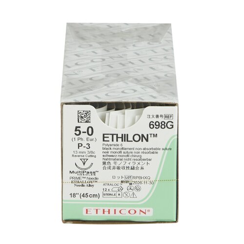 MON2686BX - J & J Healthcare Systems - Suture with Needle Ethilon Nonabsorbable Uncoated Black Suture Monofilament Nylon Size 5 - 0 18 Inch Suture 1-Needle 13 mm Length 3/8 Circle Precision Point - Reverse Cutting Needle, 12/BX