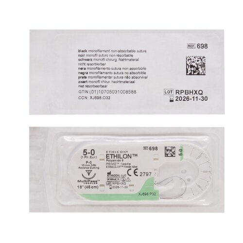 MON2686BX - J & J Healthcare Systems - Suture with Needle Ethilon Nonabsorbable Uncoated Black Suture Monofilament Nylon Size 5 - 0 18 Inch Suture 1-Needle 13 mm Length 3/8 Circle Precision Point - Reverse Cutting Needle, 12/BX