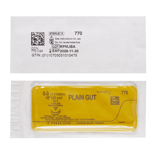 MON2734DZ - J & J Healthcare Systems - J & J Healthcare Systems Absorbable Suture with Needle Plain Gut G-1 3/8 Circle Precision Reverse Cutting Needle Size 6 - 0
