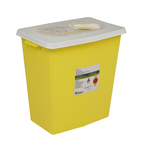 MON273730CS - Cardinal Health - Cardinal Health Chemotherapy Sharps Container SharpSafety&trade; 1-Piece 18.75H x 18.25W x 12.75D" 12 Gallon Yellow Base / White Lid Vertical Entry Sliding Lid, 10/CS