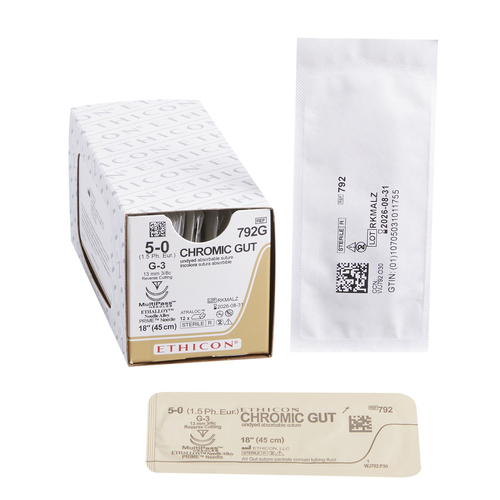 MON2750BX - J & J Healthcare Systems - Absorbable Suture with Needle Chromic Gut G-3 3/8 Circle Reverse Cutting Needle Size 5 - 0