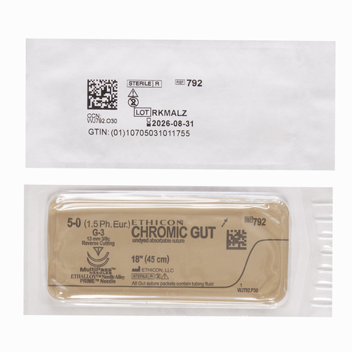 MON2750BX - J & J Healthcare Systems - Absorbable Suture with Needle Chromic Gut G-3 3/8 Circle Reverse Cutting Needle Size 5 - 0