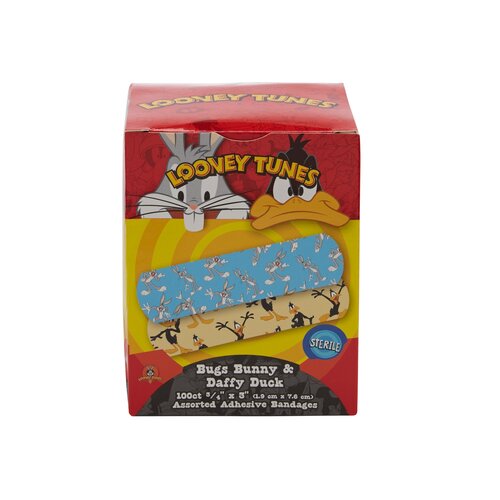 MON278006CS - Dukal - Dukal Adhesive Strip Stat Strip&reg; .75 x 3" Plastic Rectangle Kid Design (Looney Tunes / Bugs and Daffy) Sterile, 100 EA/BX, 12BX/CS