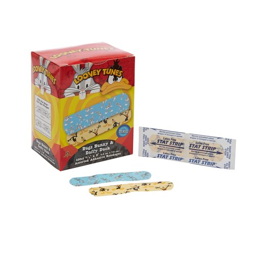 MON278006CS - Dukal - Dukal Adhesive Strip Stat Strip&reg; .75 x 3" Plastic Rectangle Kid Design (Looney Tunes / Bugs and Daffy) Sterile, 100 EA/BX, 12BX/CS
