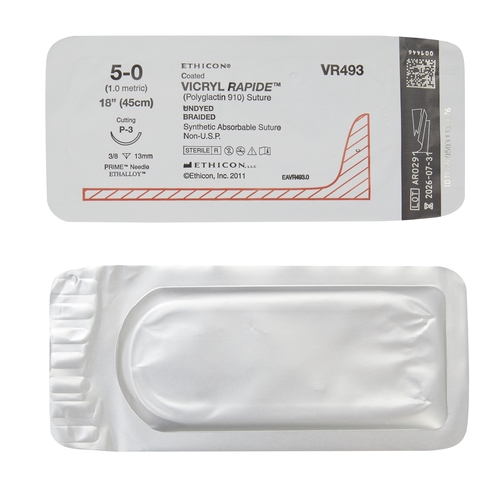 MON278268BX - J & J Healthcare Systems - Absorbable Suture with Needle Coated Vicryl Rapide Polyglactin 910 P-3 3/8 Circle Precision Reverse Cutting Needle Size 5 - 0 Braided, 12 EA/BX