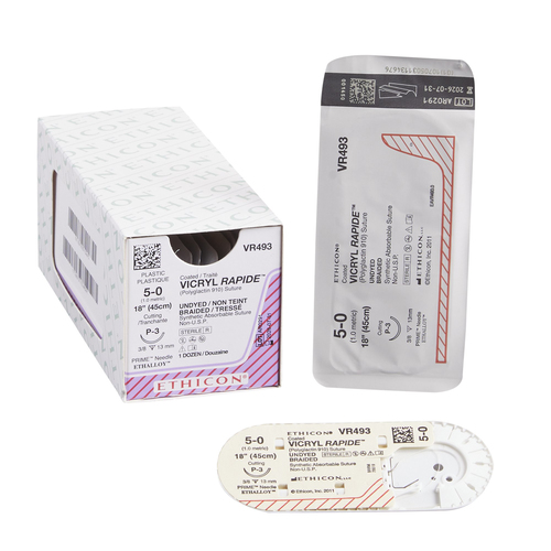 MON278268BX - J & J Healthcare Systems - Absorbable Suture with Needle Coated Vicryl Rapide Polyglactin 910 P-3 3/8 Circle Precision Reverse Cutting Needle Size 5 - 0 Braided, 12 EA/BX