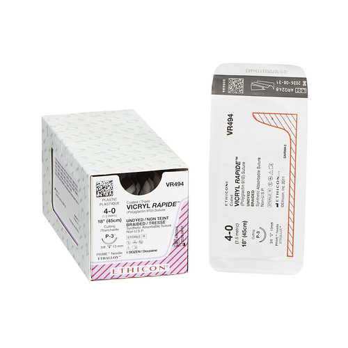MON278269BX - J & J Healthcare Systems - suture with needle Coated Vicryl Rapide Absorbable Coated Undyed Suture Braided Polyglactin 910 Size 4-0 18 Inch Suture 1-Needle Size 4 - 0 3/8 Circle Precision Point - Reverse Cutting Needle, 12/DZ