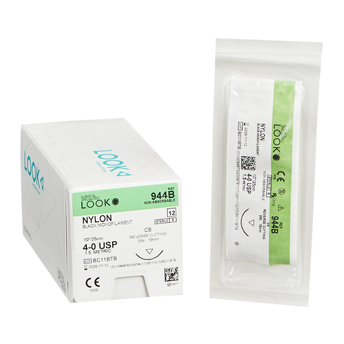 MON285197BX - Surgical Specialties - Nonabsorbable Suture with Needle LOOK&reg; Nylon C-6 3/8 Circle Reverse Cutting Needle Size 4 - 0 Monofilament