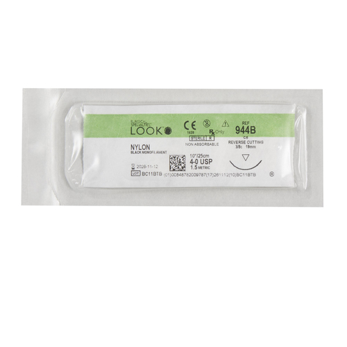 MON285197BX - Surgical Specialties - Nonabsorbable Suture with Needle LOOK&reg; Nylon C-6 3/8 Circle Reverse Cutting Needle Size 4 - 0 Monofilament