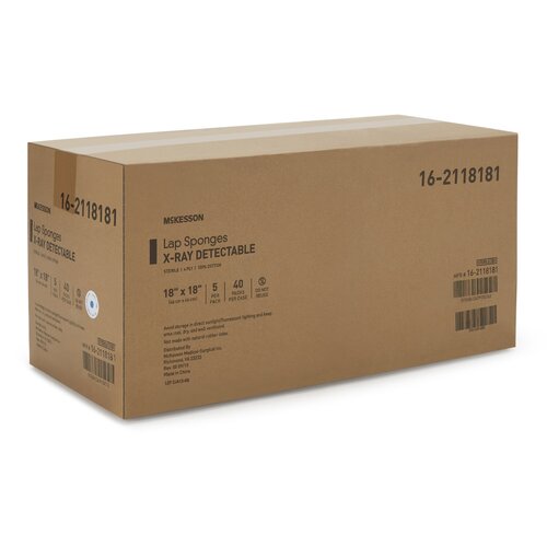 MON291446CS - McKesson - McKesson Surgical Laparotomy Sponge X-Ray Detectable Cotton 18 X 18 Inch 5 Count Soft Pack Sterile, 40/CS