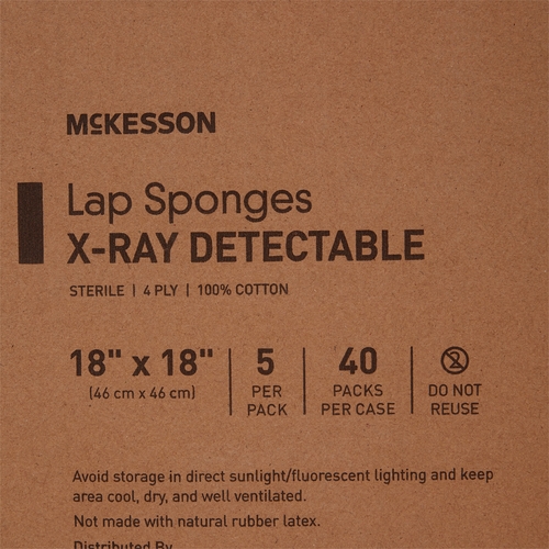 MON291446CS - McKesson - McKesson Surgical Laparotomy Sponge X-Ray Detectable Cotton 18 X 18 Inch 5 Count Soft Pack Sterile, 40/CS