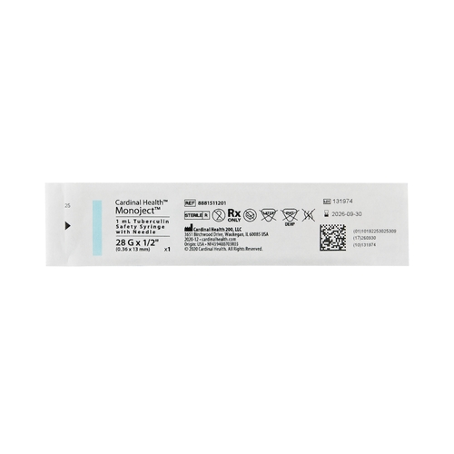 MON295803CS - Covidien - Covidien Tuberculin Syringe with Needle Monoject&reg; 1 mL 28 Gauge 1/2" Attached Sliding Safety Needle, 100 EA/BX, 5BX/CS