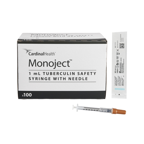 MON295803CS - Covidien - Covidien Tuberculin Syringe with Needle Monoject&reg; 1 mL 28 Gauge 1/2" Attached Sliding Safety Needle, 100 EA/BX, 5BX/CS
