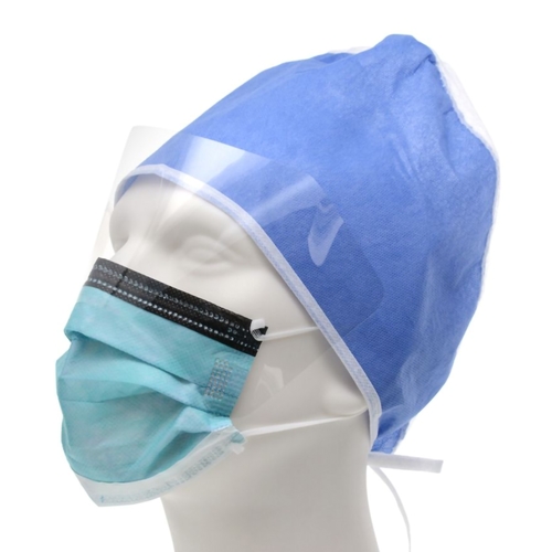 MON296230CS - Cardinal Health - Cardinal Health Surgical Mask with Eye Shield Cardinal Health Anti-fog Foam Pleated Earloops One Size Fits Most Blue NonSterile ASTM Level 3, 100 EA/CS
