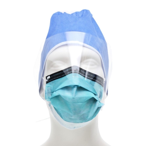 MON296230CS - Cardinal Health - Cardinal Health Surgical Mask with Eye Shield Cardinal Health Anti-fog Foam Pleated Earloops One Size Fits Most Blue NonSterile ASTM Level 3, 100 EA/CS