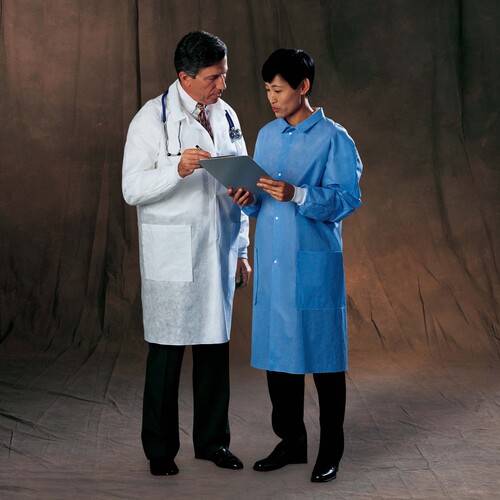MON299379CS - Halyard - Halyard Lab Coat Basic White 2X-Large Knee Length 3-Layer SMS Disposable
