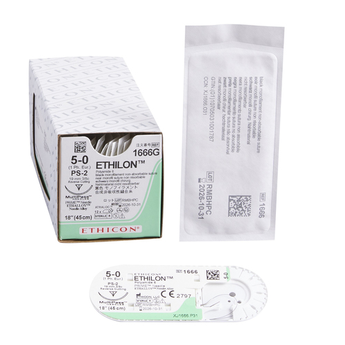 MON2995BX - J & J Healthcare Systems - Nonabsorbable Suture with Needle Ethilon&trade; Nylon PS-2 3/8 Circle Precision Reverse Cutting Needle Size 5 - 0 Monofilament