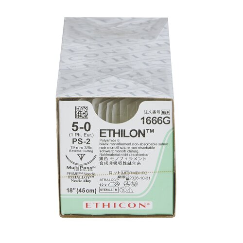 MON2995BX - J & J Healthcare Systems - Nonabsorbable Suture with Needle Ethilon&trade; Nylon PS-2 3/8 Circle Precision Reverse Cutting Needle Size 5 - 0 Monofilament