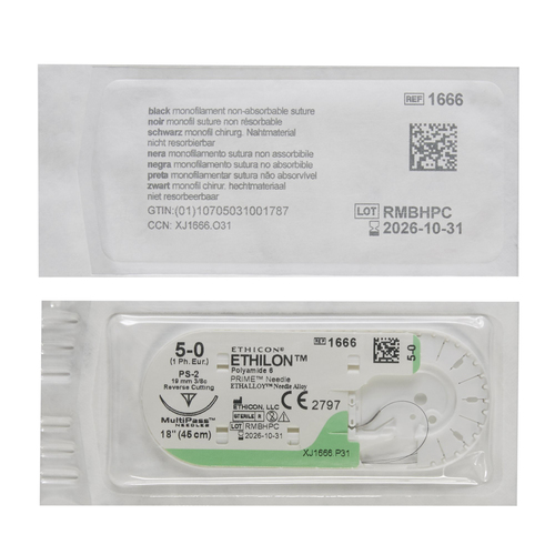 MON2995BX - J & J Healthcare Systems - Nonabsorbable Suture with Needle Ethilon&trade; Nylon PS-2 3/8 Circle Precision Reverse Cutting Needle Size 5 - 0 Monofilament