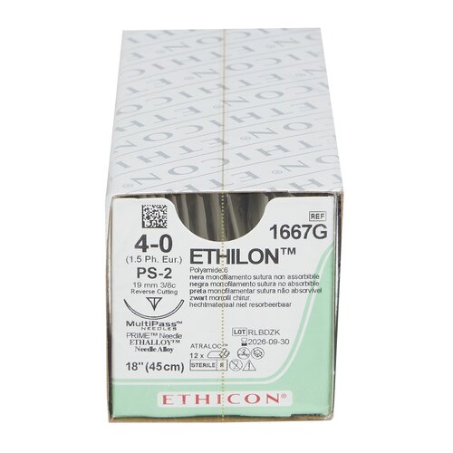 MON2997BX - J & J Healthcare Systems - suture with needle Ethilon Nonabsorbable Uncoated Black Suture Monofilament Nylon Size 4-0 18 Inch Suture 1-Needle Size 4 - 0 3/8 Circle Reverse Cutting Needle, 12/BX