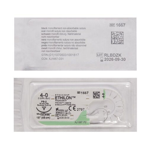 MON2997BX - J & J Healthcare Systems - suture with needle Ethilon Nonabsorbable Uncoated Black Suture Monofilament Nylon Size 4-0 18 Inch Suture 1-Needle Size 4 - 0 3/8 Circle Reverse Cutting Needle, 12/BX