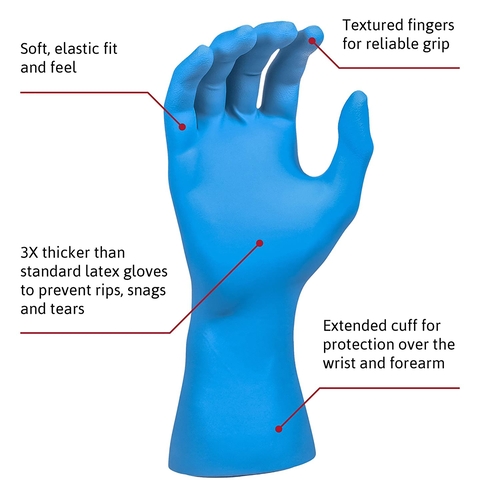 MON306871BX - Ansell - Ansell Exam Glove SafeGrip Large NonSterile Latex Extended Cuff Length Textured Fingertips Blue Not Chemo Approved, 50 EA/BX
