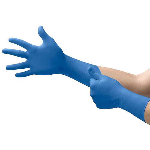 MON306874BX - Ansell - Ansell Exam Glove SafeGrip x-Large NonSterile Latex Extended Cuff Length Textured Fingertips Blue Not Chemo Approved, 50 EA/BX