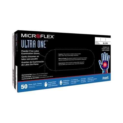 MON306878CS - Ansell - Exam Glove Ultra One&reg; NonSterile Powder Free Latex Ambidextrous Textured Fingertips White Not Chemo Approved X-Large