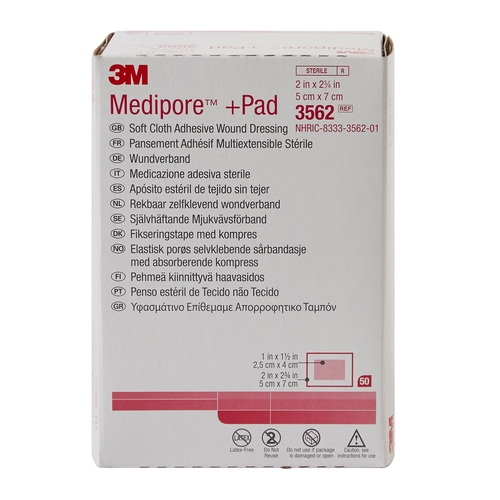 MON324093CS - 3M - 3M Medipore&trade; 2" x 2.75" Soft Cloth Rectangle 1" x 1.50" Pad White Sterile Adhesive Dressing, 200 EA/CS