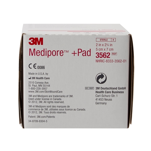 MON324093CS - 3M - 3M Medipore&trade; 2" x 2.75" Soft Cloth Rectangle 1" x 1.50" Pad White Sterile Adhesive Dressing, 200 EA/CS
