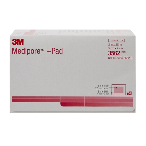 MON324093CS - 3M - 3M Medipore&trade; 2" x 2.75" Soft Cloth Rectangle 1" x 1.50" Pad White Sterile Adhesive Dressing, 200 EA/CS