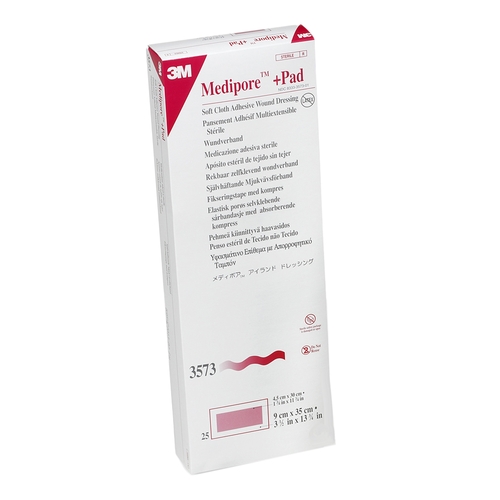 MON324097CS - 3M - 3M Medipore&trade; 3" x .5" x 13.75" Soft Cloth Rectangle 1.75" x 11.75" Pad White Sterile Adhesive Dressing, 100 EA/CS