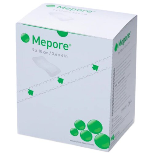 MON324384CS - Molnlycke Healthcare - Molnlycke Healthcare Adhesive Dressing Mepore 3.6" x 4" Viscose Nonwoven Coated with a Polymer Layer Square White Sterile, 400 EA/CS