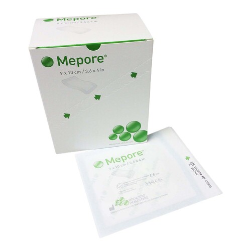 MON324384CS - Molnlycke Healthcare - Molnlycke Healthcare Adhesive Dressing Mepore 3.6" x 4" Viscose Nonwoven Coated with a Polymer Layer Square White Sterile, 400 EA/CS