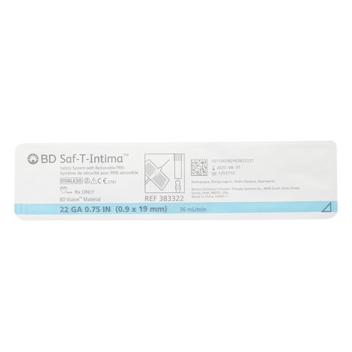 MON330109EA - BD - BD Peripheral Catheter System Saf-T-Intima&reg; 22 Gauge 3/4" Retracting Needle