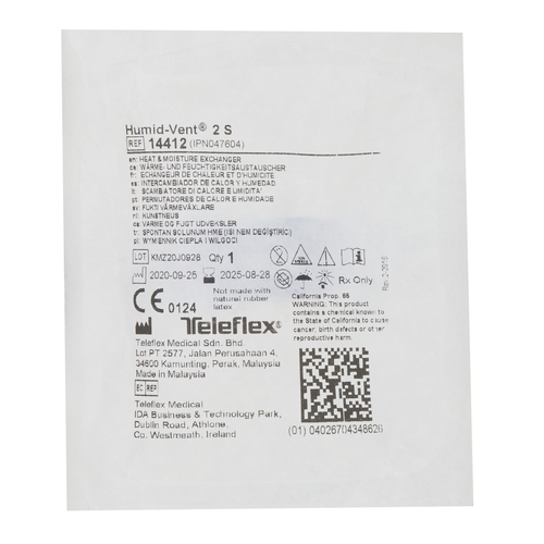 MON336063CS - Teleflex Medical - Teleflex Medical HME Humid-Vent 2S 28, Vt = 0.6L 0.8, 60 LPM, 20 EA/CS