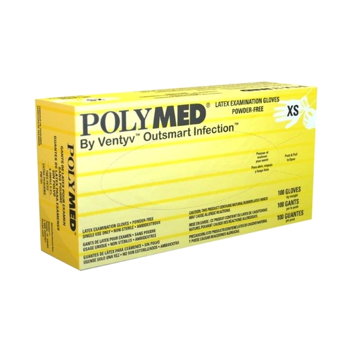 MON349003CS - Ventyv - Ventyv Exam Glove Polymed x-Small NonSterile Latex Standard Cuff Length Fully Textured Ivory Not Chemo Approved, 1000 EA/CS