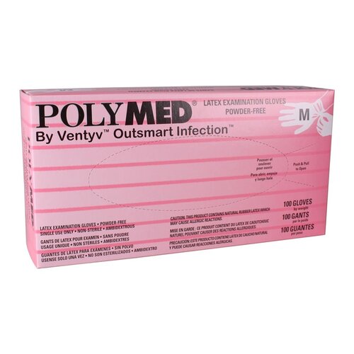 MON349005CS - Ventyv - Ventyv Exam Glove Polymed Medium NonSterile Latex Standard Cuff Length Fully Textured Ivory Not Chemo Approved, 1000 EA/CS