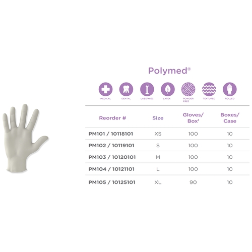 MON349006CS - Ventyv - Ventyv Exam Glove Polymed Large NonSterile Latex Standard Cuff Length Fully Textured Ivory Not Chemo Approved, 1000 EA/CS