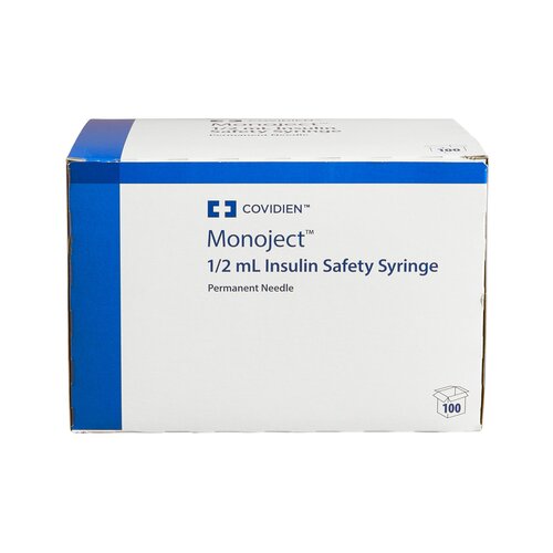 MON349606EA - Covidien - Covidien Insulin Syringe with Needle Monoject&reg; 0.5 mL 29 Gauge 1/2" Attached Sliding Safety Needle