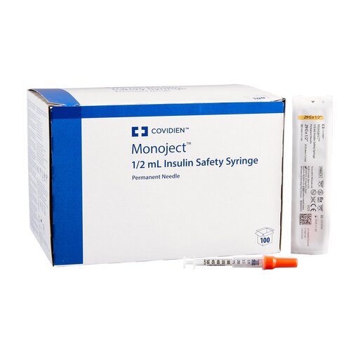 MON349606EA - Covidien - Covidien Insulin Syringe with Needle Monoject&reg; 0.5 mL 29 Gauge 1/2" Attached Sliding Safety Needle