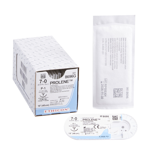 MON3534BX - J & J Healthcare Systems - Nonabsorbable Suture with Needle Prolene&trade; Polypropylene P-1 3/8 Circle Precision Reverse Cutting Needle Size 7 - 0 Monofilament
