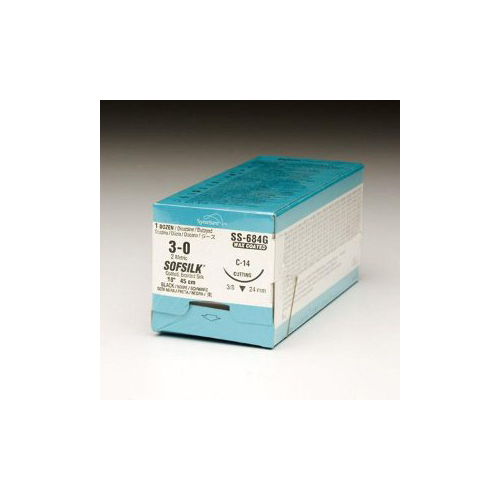 MON354615BX - Covidien - Nonabsorbable Suture with Needle Sofsilk&trade; Silk C-14 3/8 Circle Reverse Cutting Needle Size 3 - 0 Braided
