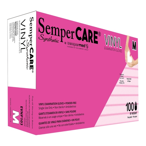 MON356044CS - Sempermed USA - Exam Glove Sempermed Synthetic Medium NonSterile Vinyl Standard Cuff Length Smooth Clear Not Chemo Approved, 1000 EA/CS