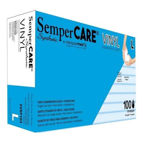 MON356045CS - Sempermed USA - Exam Glove Sempermed&reg; Synthetic Large NonSterile Vinyl Standard Cuff Length Smooth Clear Not Chemo Approved, 1000/CS
