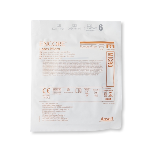 MON362175BX - Ansell - Ansell Surgical Glove Encore&reg; MicrOptic&reg; Sterile Brown Powder Free Latex Hand Specific Smooth Not Chemo Approved Size 6, 50PR/BX