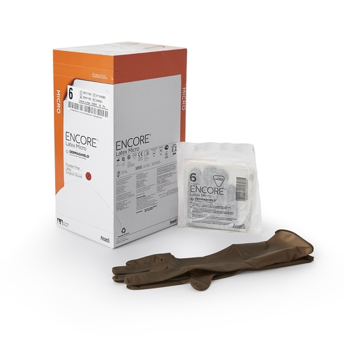 MON362175BX - Ansell - Ansell Surgical Glove Encore&reg; MicrOptic&reg; Sterile Brown Powder Free Latex Hand Specific Smooth Not Chemo Approved Size 6, 50PR/BX