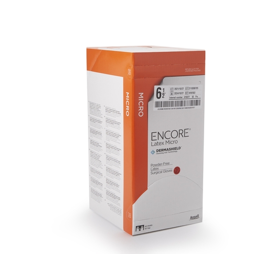 MON362176CS - Ansell - Ansell Surgical Glove ENCORE Latex Micro Size 6.5 Sterile Latex Standard Cuff Length Micro-Textured Brown Chemo Tested, 200 EA/CS